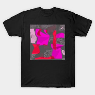 Mazipoodles Psychedelic Egyptian Collage Fuchsia Red Gray T-Shirt
